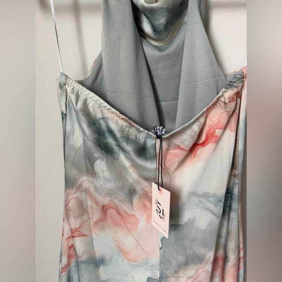 Viral Sincerely Jules Watercolor Draped Halter Open Back Maxi Dress - Picture 7 of 7